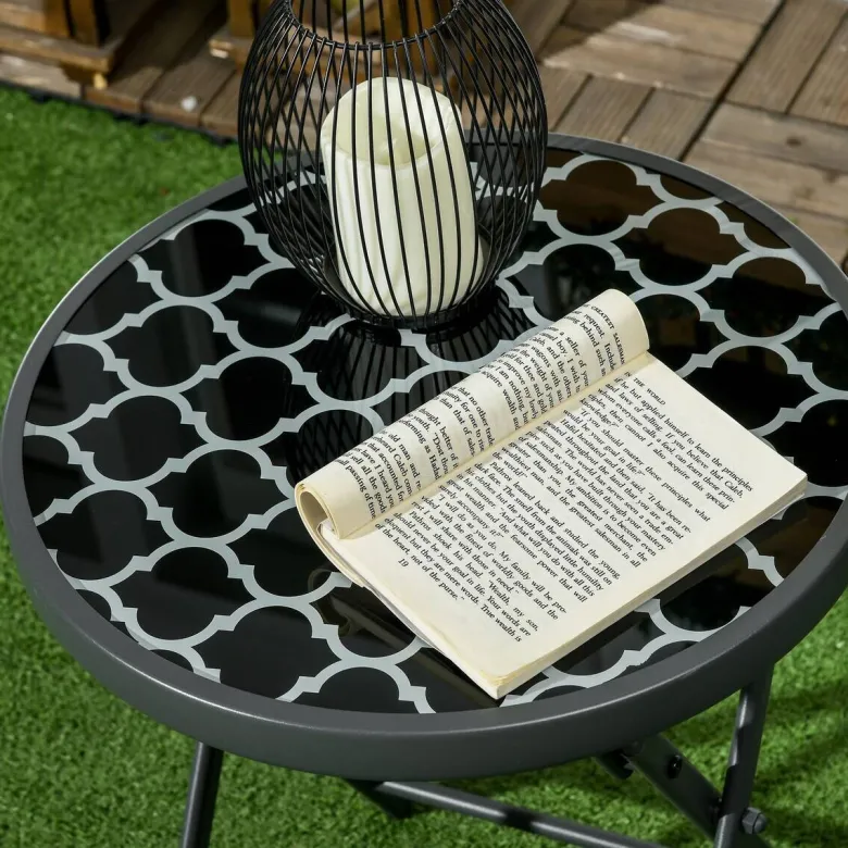 Outsunny Garten-Beistelltisch schwarz Metall B/H/L: ca. 45x50x45 cm
