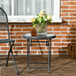 Outsunny Garten-Beistelltisch schwarz Metall B/H/L: ca. 45x50x45 cm