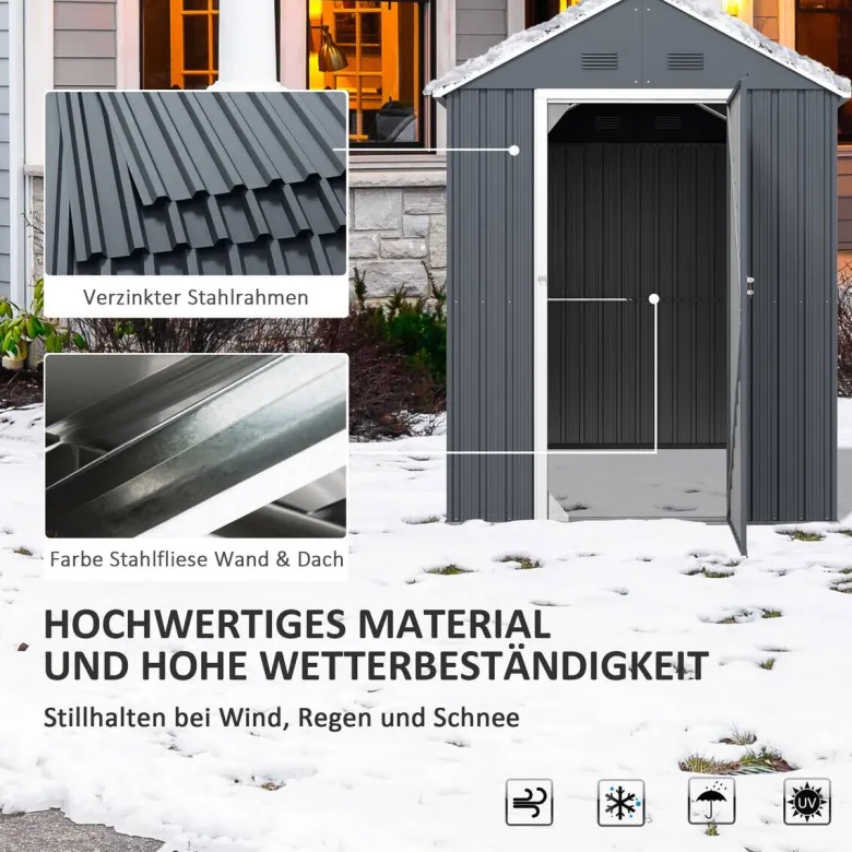 Outsunny Gartenhaus dunkelgrau Polypropylen B/H/L: ca. 172x259x222 cm