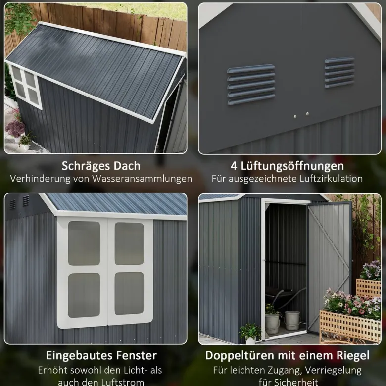 Outsunny Gartenhaus dunkelgrau Polypropylen B/H/L: ca. 172x259x222 cm