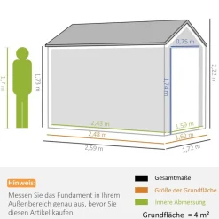 Outsunny Gartenhaus dunkelgrau Polypropylen B/H/L: ca. 172x259x222 cm