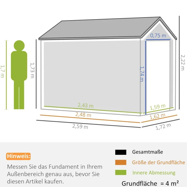 Outsunny Gartenhaus dunkelgrau Polypropylen B/H/L: ca. 172x259x222 cm