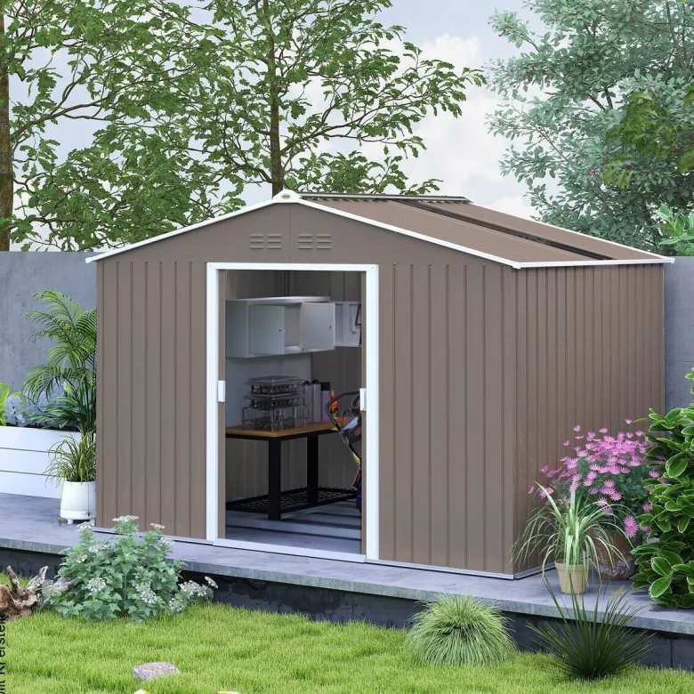 Outsunny Gartenhaus hellgrau B/H/L: ca. 195x192x277 cm
