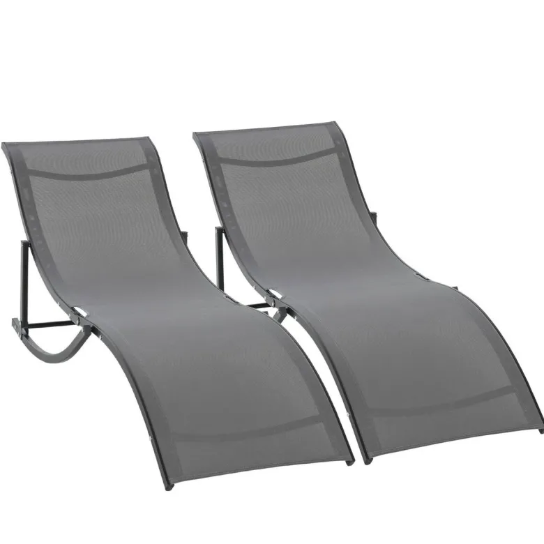 Outsunny Gartenliege 2er Set dunkelgrau Aluminium B/H/L: ca. 61x63x165 cm