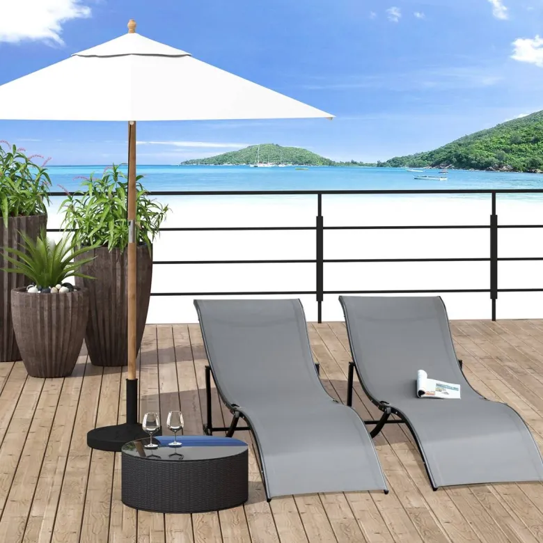 Outsunny Gartenliege 2er Set dunkelgrau Aluminium B/H/L: ca. 61x63x165 cm
