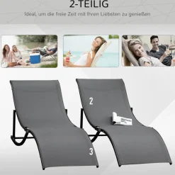 Outsunny Gartenliege 2er Set dunkelgrau Aluminium B/H/L: ca. 61x63x165 cm
