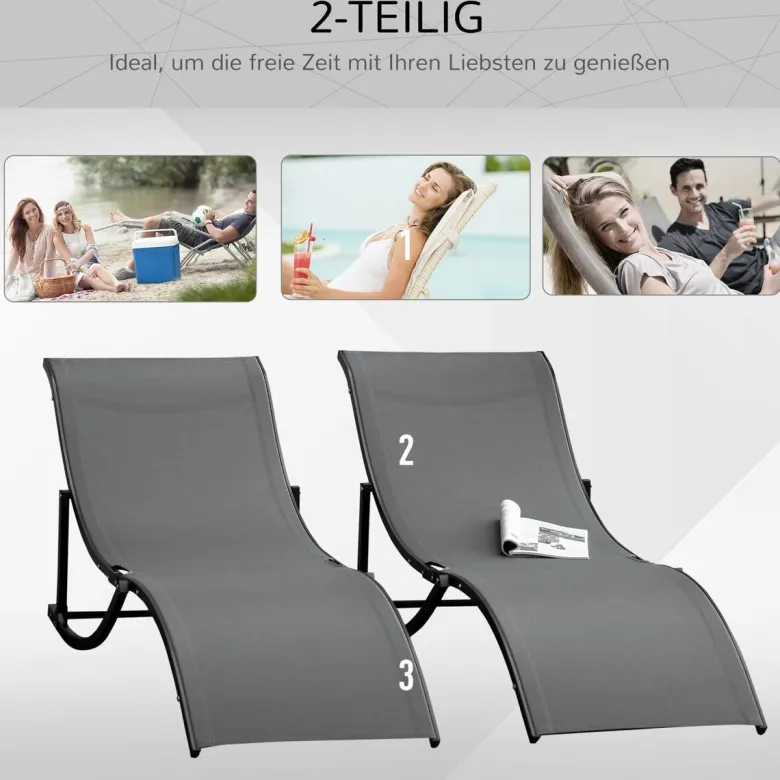 Outsunny Gartenliege 2er Set dunkelgrau Aluminium B/H/L: ca. 61x63x165 cm