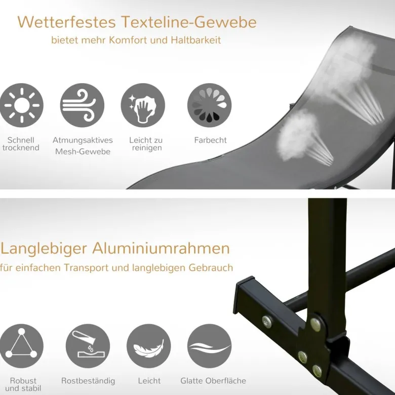 Outsunny Gartenliege 2er Set dunkelgrau Aluminium B/H/L: ca. 61x63x165 cm
