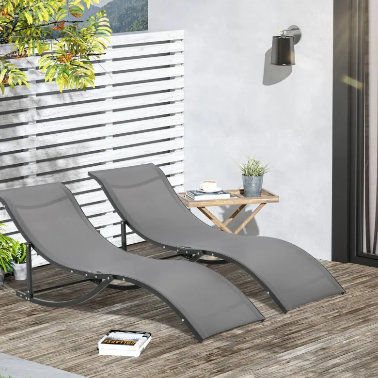 Outsunny Gartenliege 2er Set dunkelgrau Aluminium B/H/L: ca. 61x63x165 cm