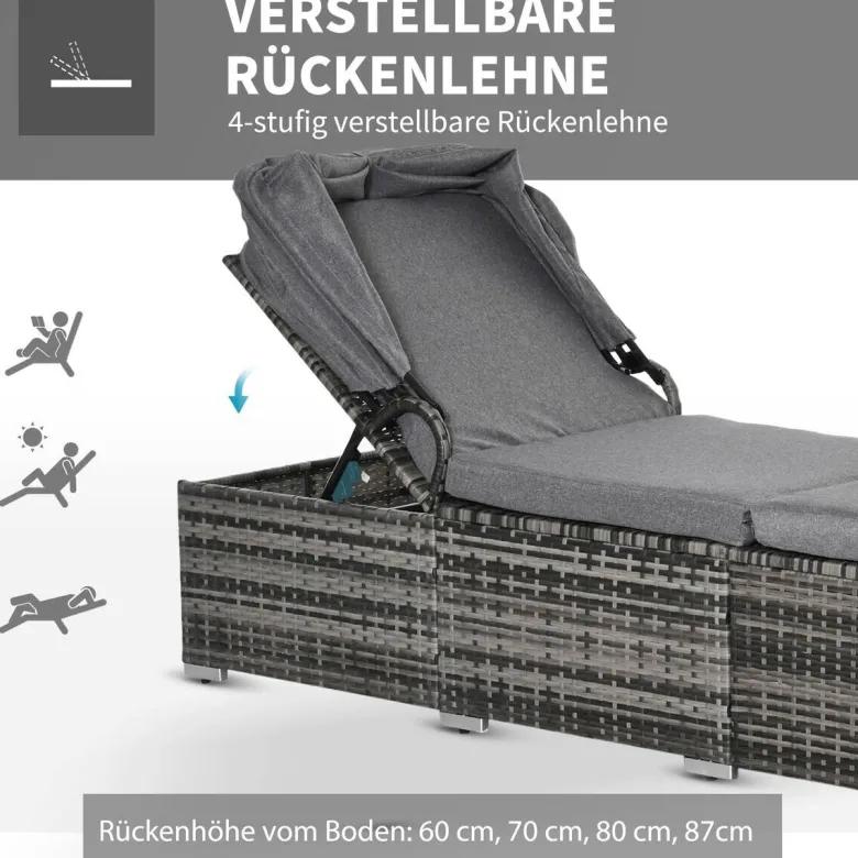 Outsunny Gartenliege grau Edelstahl B/H/L: ca. 65x195x40 cm
