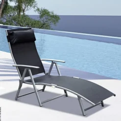 Outsunny Gartenliege schwarz Metall B/H/L: ca. 63,5x100,5x180 cm