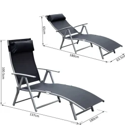 Outsunny Gartenliege schwarz Metall B/H/L: ca. 63,5x100,5x180 cm