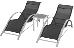 Outsunny Gartenliege-Set mit Tisch schwarz Metall B/H/T: ca. 59x66x169 cm