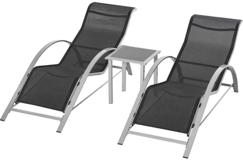Outsunny Gartenliege-Set mit Tisch schwarz Metall B/H/T: ca. 59x66x169 cm