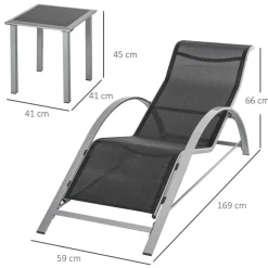 Outsunny Gartenliege-Set mit Tisch schwarz Metall B/H/T: ca. 59x66x169 cm