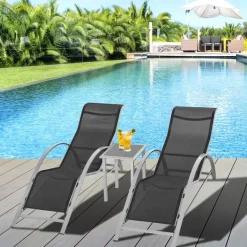Outsunny Gartenliege-Set mit Tisch schwarz Metall B/H/T: ca. 59x66x169 cm