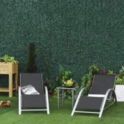 Outsunny Gartenliege-Set mit Tisch schwarz Metall B/H/T: ca. 59x66x169 cm