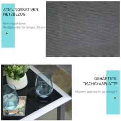 Outsunny Gartenliege-Set mit Tisch schwarz Metall B/H/T: ca. 59x66x169 cm