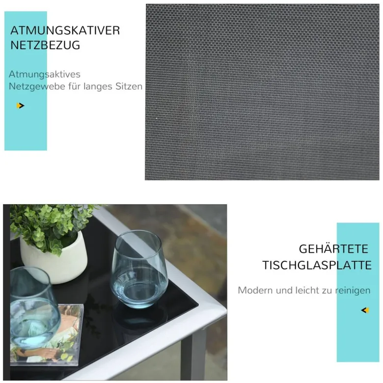 Outsunny Gartenliege-Set mit Tisch schwarz Metall B/H/T: ca. 59x66x169 cm
