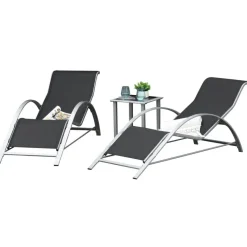 Outsunny Gartenliege-Set mit Tisch schwarz Metall B/H/T: ca. 59x66x169 cm