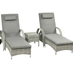 Outsunny Gartenliege-Set mit Tisch grau Polyrattan B/H/L: ca. 73x103x200 cm