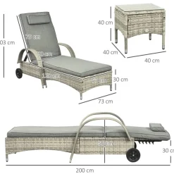 Outsunny Gartenliege-Set mit Tisch grau Polyrattan B/H/L: ca. 73x103x200 cm