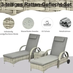 Outsunny Gartenliege-Set mit Tisch grau Polyrattan B/H/L: ca. 73x103x200 cm