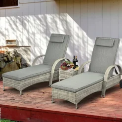 Outsunny Gartenliege-Set mit Tisch grau Polyrattan B/H/L: ca. 73x103x200 cm