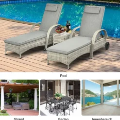 Outsunny Gartenliege-Set mit Tisch grau Polyrattan B/H/L: ca. 73x103x200 cm