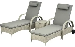 Outsunny Gartenliege-Set mit Tisch grau Polyrattan B/H/L: ca. 73x103x200 cm