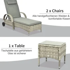 Outsunny Gartenliege-Set mit Tisch grau Polyrattan B/H/L: ca. 73x103x200 cm