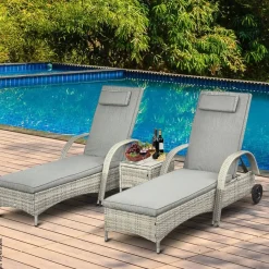Outsunny Gartenliege-Set mit Tisch grau Polyrattan B/H/L: ca. 73x103x200 cm