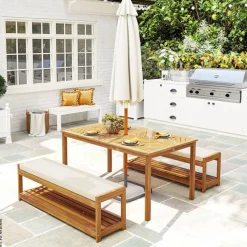 Outsunny Gartenmöbel-Set taupe Alteiche B/H/L: ca. 85x75x150 cm