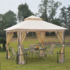 Outsunny Gartenpavillon beige Metall B/H/L: ca. 300x275x300 cm