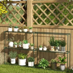 Outsunny Gartenregal dunkelgrün Edelstahl B/H/L: ca. 30x222x114 cm