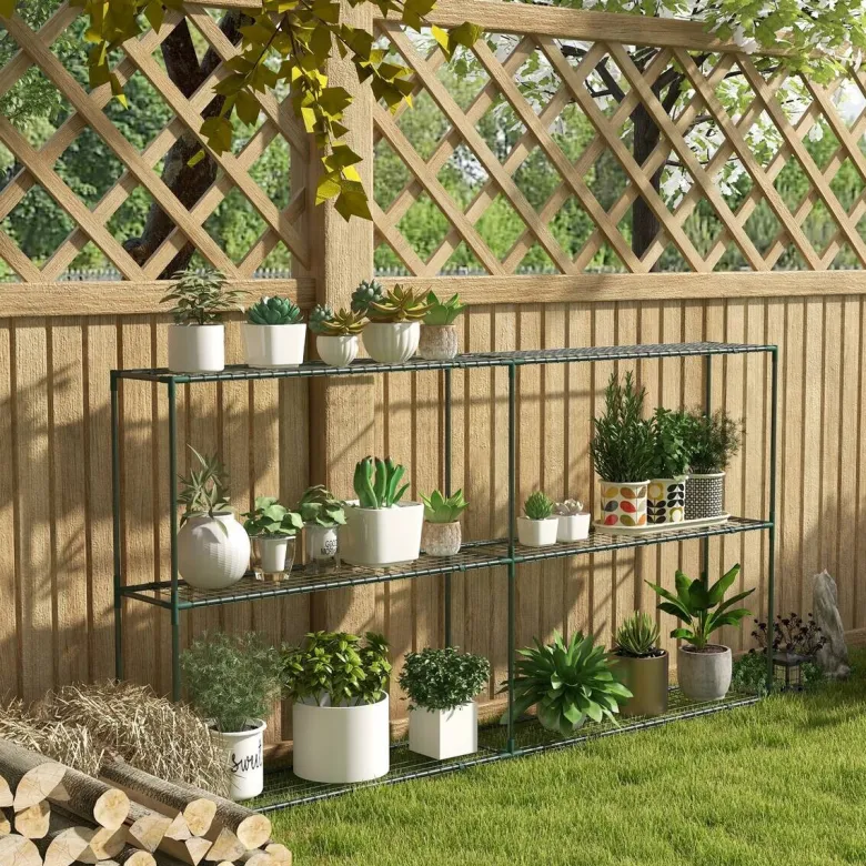 Outsunny Gartenregal dunkelgrün Edelstahl B/H/L: ca. 30x222x114 cm