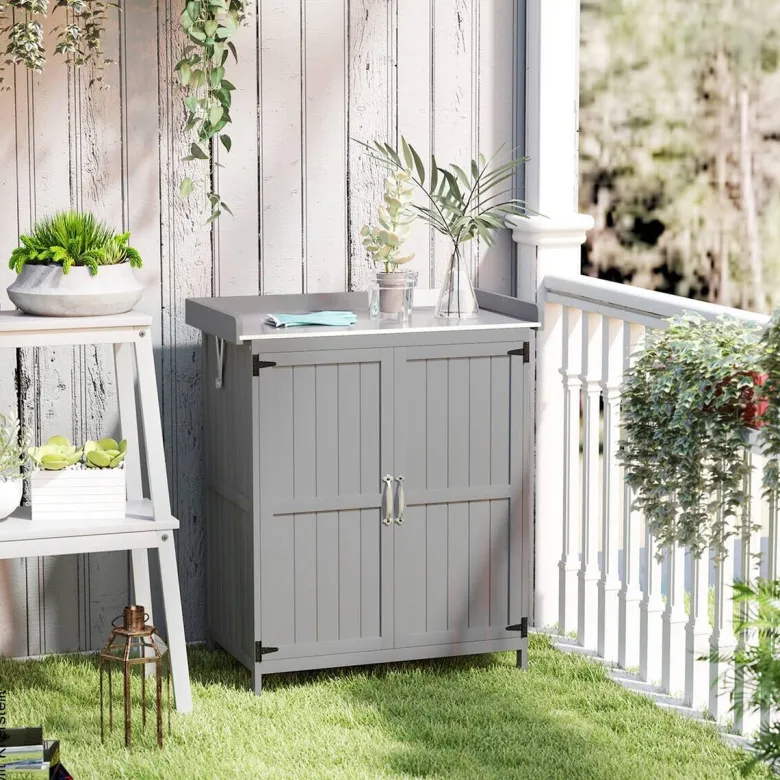 Outsunny Gartenschrank grau Edelstahl B/H/L: ca. 43x88x74 cm