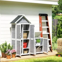 Outsunny Gartenschrank hellgrau Holz B/H/L: ca. 51x182x89 cm