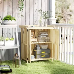 Outsunny Gartenschrank Holzoptik Edelstahl B/H/L: ca. 43x88x74 cm