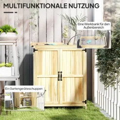 Outsunny Gartenschrank Holzoptik Edelstahl B/H/L: ca. 43x88x74 cm