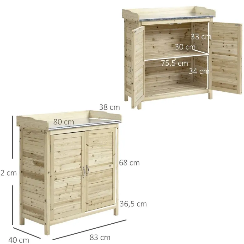 Outsunny Gartenschrank natur Holz B/H/T: ca. 83x92x40 cm
