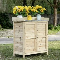 Outsunny Gartenschrank natur Holz B/H/T: ca. 83x92x40 cm
