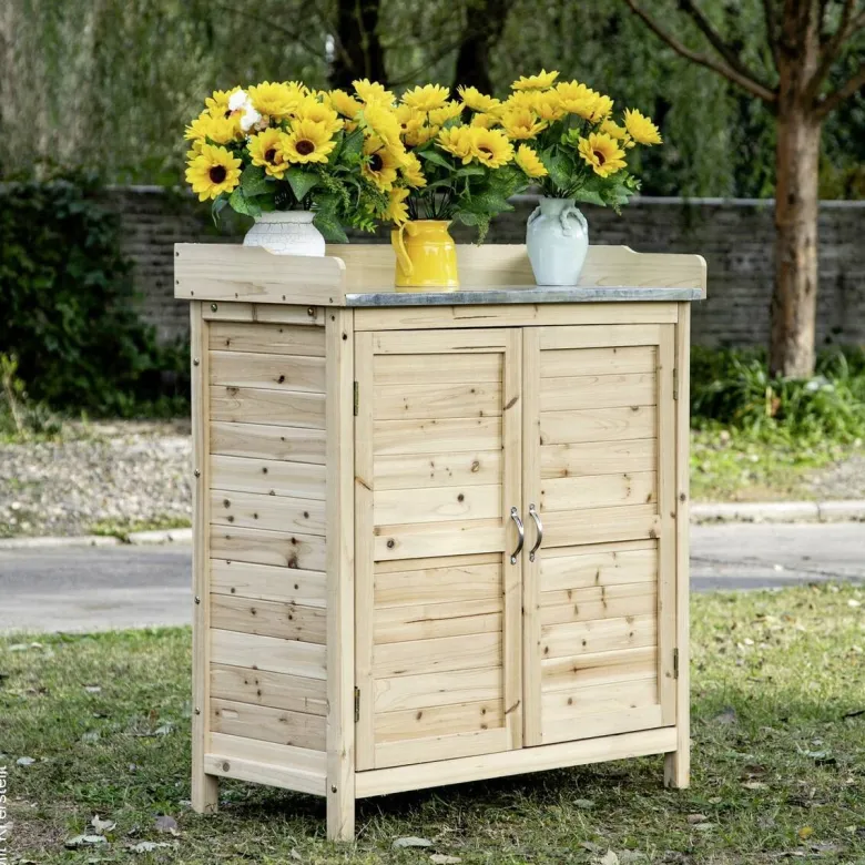 Outsunny Gartenschrank natur Holz B/H/T: ca. 83x92x40 cm
