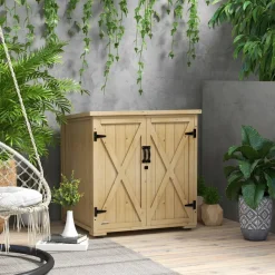 Outsunny Gartenschrank natur Polypropylen B/H/L: ca. 88x77,5x90 cm