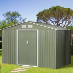Outsunny Gartenschuppen grau Metall B/H/L: ca. 191x192x277 cm