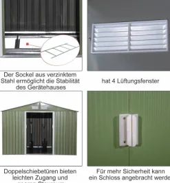 Outsunny Gartenschuppen grau Metall B/H/L: ca. 191x192x277 cm