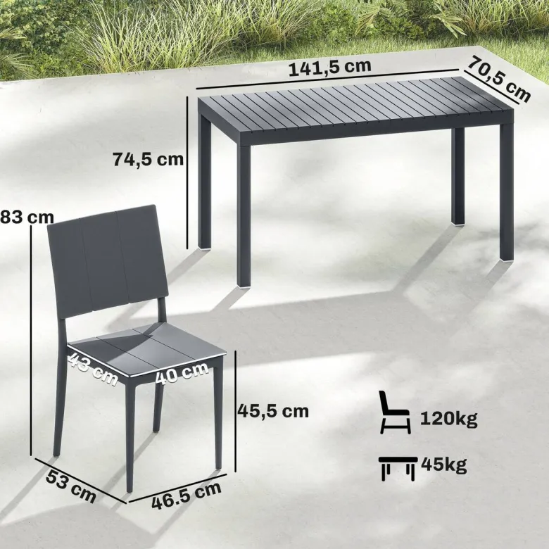 Outsunny Gartensitzgruppe dunkelgrau Kunststoff B/H/L: ca. 70,5x74,5x141,5 cm