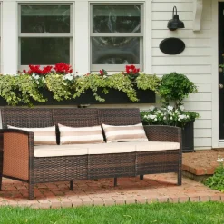 Outsunny Gartensofa braun Stahl B/H/L: ca. 68x78x173 cm