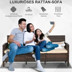 Outsunny Gartensofa braun Stahl B/H/L: ca. 68x78x173 cm