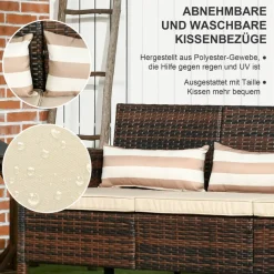 Outsunny Gartensofa braun Stahl B/H/L: ca. 68x78x173 cm